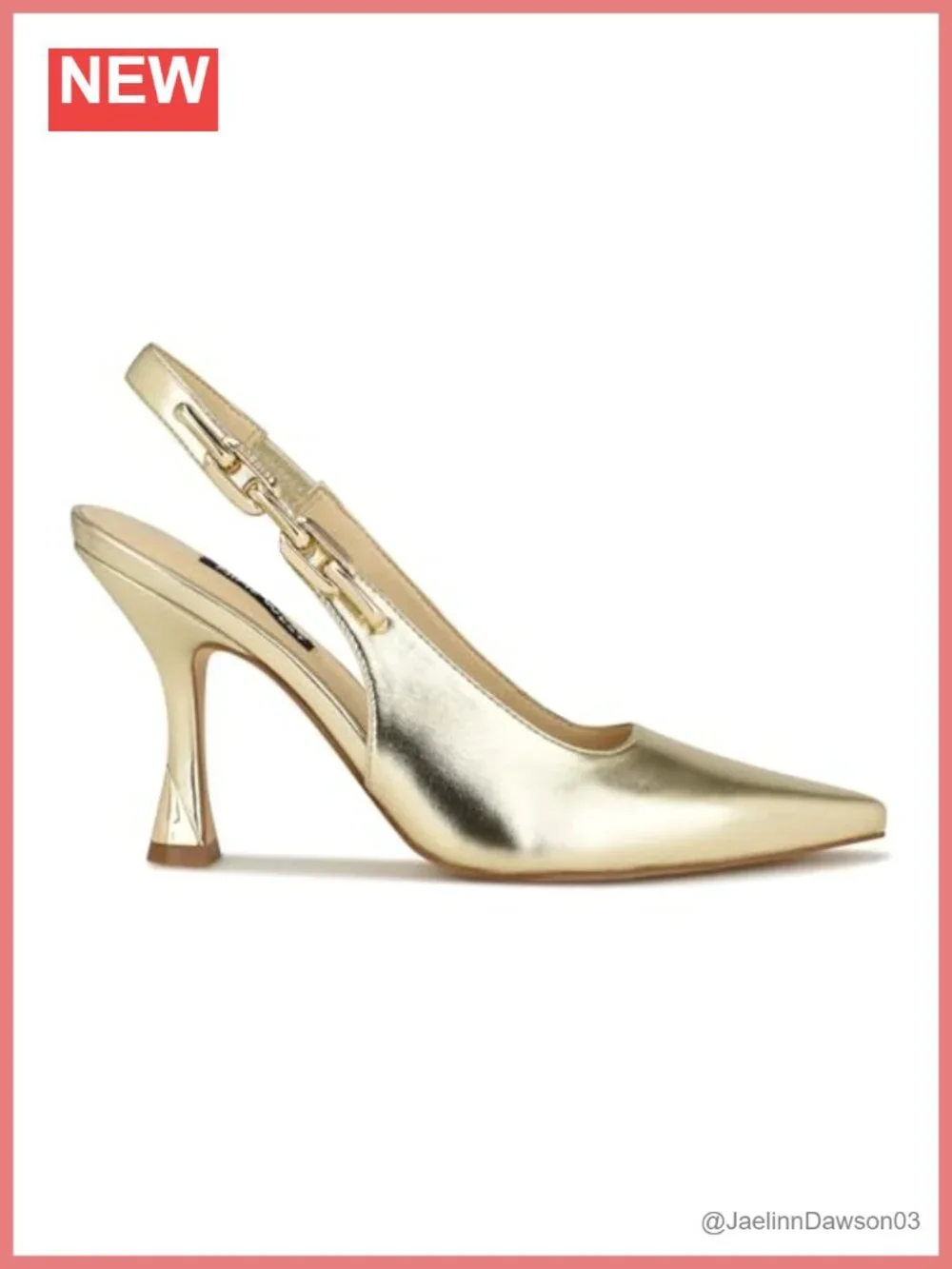 Nine West Veroni Womens Stiletto Heels Faux Leather Pointed Toe Gold Chain